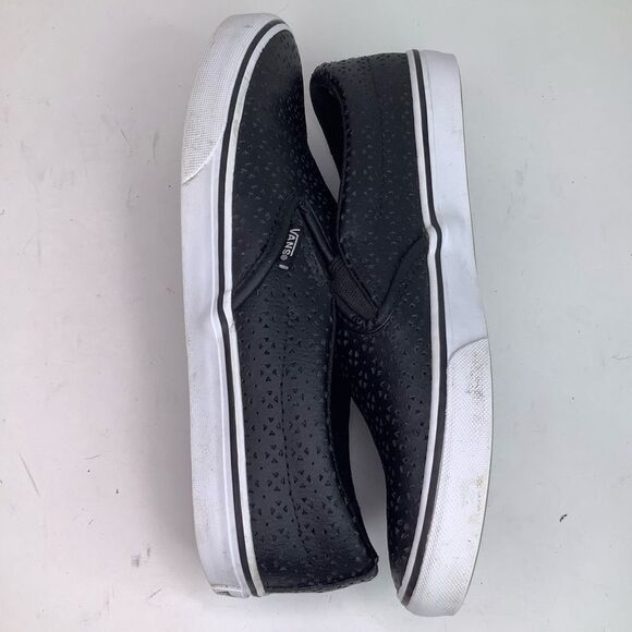 Vans Black Leather Laser Cut Slip On Women’s Skater Sneaker Shoes Size 8.5 - Picture 6 of 10